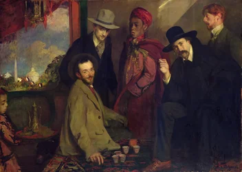 André Gide (1869-1951) och hans vänner på Café Maure vid världsutställningen 1900, 1901